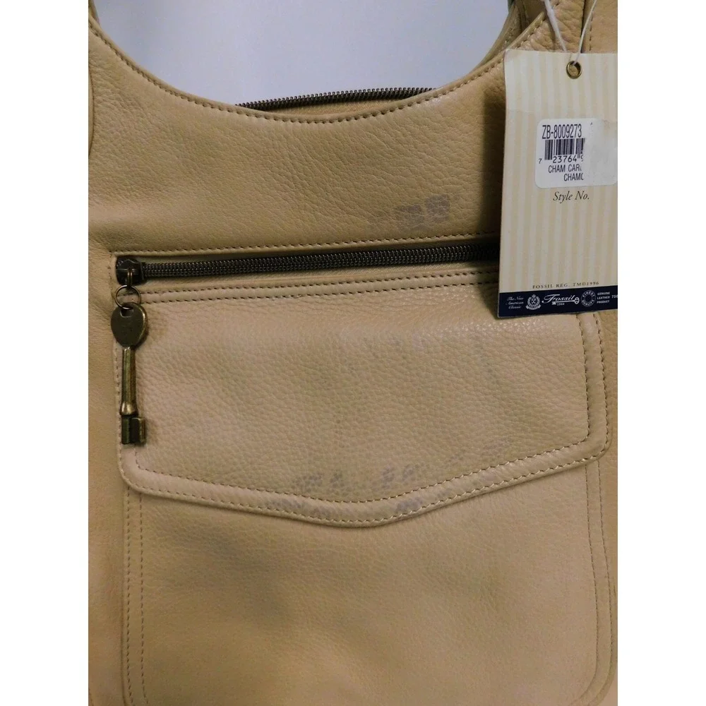 New‎ Fossil Beige Leather Cargo Large Hobo Bag